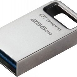 Metalen Kingston 256 GB DataTraveler Micro USB-stick, klein en compact design, met USB-A-aansluiting.