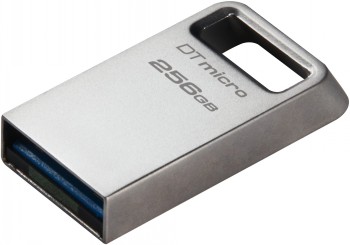 Metalen Kingston 256 GB DataTraveler Micro USB-stick, klein en compact design, met USB-A-aansluiting.