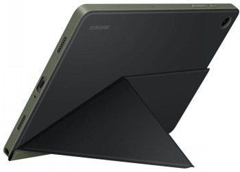 Samsung Tab A9+ hoes, zwart - stijlvol en praktisch Zwart boekmodell hoes voor de Samsung Tab A9+ geconfigureerd in staande positie.