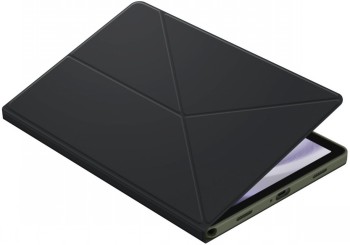 Samsung Tab A9+ zwarte beschermhoes met opvouwbare cover Zwarte Samsung Tab A9+ beschermhoes, opvouwbare cover en tablet zichtbaar aan de hoek.