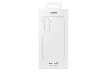 Samsung Galaxy A26 Clear Case hoes in originele verpakking Transparante Samsung Galaxy A26-hoes in originele verpakking, witte achtergrond.