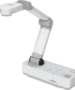 Witte Epson-documentcamera met een lange verstelbare arm en knoppen in de basis.