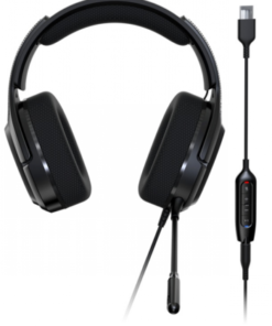 Zwarte Acer Predator Galea 365 gaming-hoofdtelefoon met microfoon, verstelbare hoofdband, zachte oorkussens en USB-aansluiting.