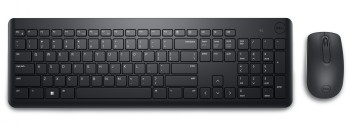 Zwarte draadloos toetsenbord en muis, modern en minimalistisch design, QWERTY-indeling.