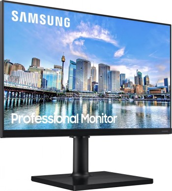 Samsung F24T450F 23,8 inch IPS-monitor met zwarte standaard, stadslandschap op het scherm.