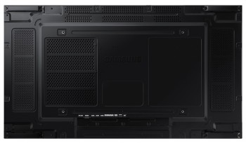 Samsung VH55R-R 55" achterpaneelontwerp van de videowandmonitor Samsung 55-inch videowandmonitor, dunne bezel van 0,88 mm, zwarte achterkant en ventilatieroosters.