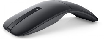 Dunne en ergonomische zwarte Dell Bluetooth-muis gefotografeerd van de zijkant, gebogen ontwerp.