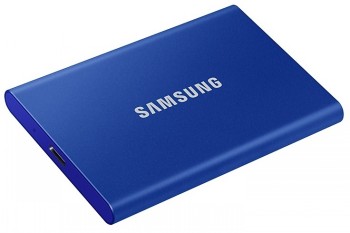 Samsung T7 Externe SSD 1TB - blauw, compacte opslagoplossing. Blauwe Samsung T7 externe SSD-schijf, stijlvol en slank ontwerp.