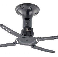 Zwarte plafondgemonteerde projectordock, 19 cm hoog, met vier verstelbare armen.