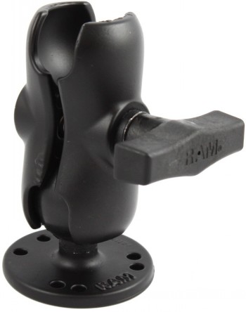 RAM Mounts C-formaat zwarte middelgrote montagearm met ronde basis en meerdere bevestigingsgaten.