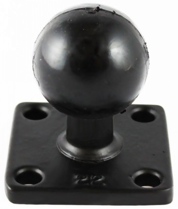 Zwarte stalen RAM Mounts C-formaat 1.5 inch bal, vierkante montageplaat met vier schroefgaten.