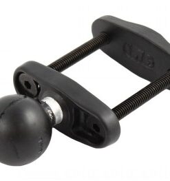 RAM Mounts 1,5-inch kogelhouder van zwart metaal en kunststof met twee schroeven, schuin afgebeeld.