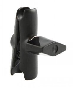 Dubbele socket-armbevestiging van formaat A van RAM Mounts voor laptops Dubbele socket-armbevestiging van formaat A van RAM Mounts, gemaakt van zwart metaal, zijprofiel.