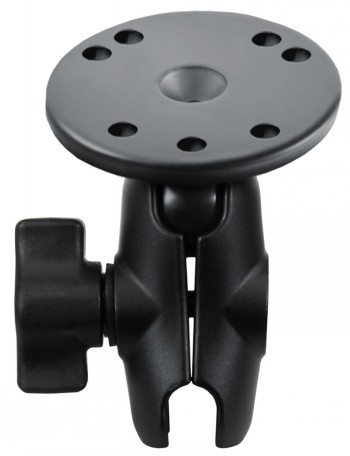 Zwarte RAM Mounts bevestigingsarm en ronde basis met zes gaten, korte arm.