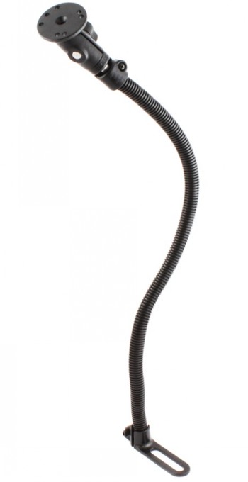 RAM Mounts 24'' flexibele arm voor laptops Lange en flexibele RAM Mounts-arm van 24 inch, zwart metaal, zijaanzicht.