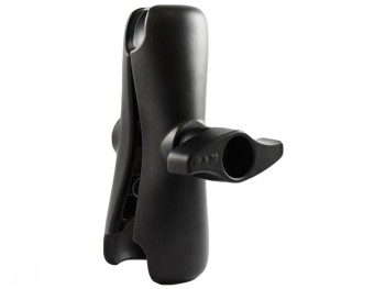 RAM Mounts D-grootte korte montagearm voor voertuiggebruik Korte zwarte RAM Mounts D-grootte montagearm, zijaanzicht, rubberachtige afwerking.