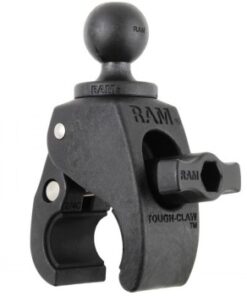 Zwarte RAM Mounts Tough-Claw-bevestiging met een 1.0-inch kogel, kleine maat.