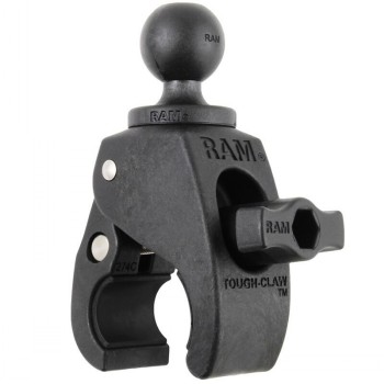 Zwarte RAM Mounts Tough-Claw-bevestiging met een 1.0-inch kogel, kleine maat.
