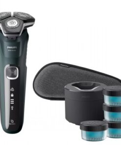 Philips Shaver 5000 scheerapparaat, zwart en groen, inclusief accessoires en laadstation.
