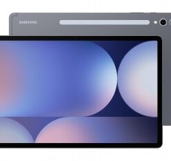 Samsung Galaxy Tab S10+ tablet, kleur moonstone gray, groot scherm, dun ontwerp, camera aan de bovenkant, achterkant met...