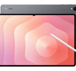 Samsung Galaxy Tab S11 Ultra grijze tablet, groot scherm, inclusief witte S Pen-stylus.