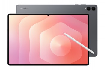 Samsung Galaxy Tab S11 Ultra grijze tablet, groot scherm, inclusief witte S Pen-stylus.