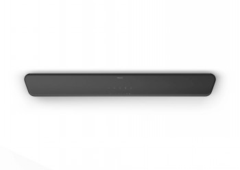 Philips B5109 Soundbar met minimalistisch ontwerp Zwarte Philips B5109 Soundbar, vlak ontwerp, minimalistisch voorpaneel, horizontale positie.