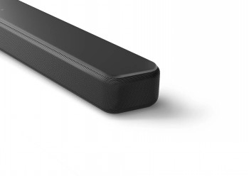 Philips B5109 Soundbar - stijlvolle en compacte audiosysteem Zwarte Philips B5109 Soundbar zijaanzicht, dun rechthoekig ontwerp met een modern design.