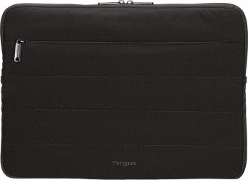 Zwarte Targus Puffer 13-14 inch laptoptas met rits, vooraanzicht.