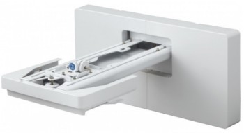 Witte Epson ELPMB62 muursteun, rechthoekig ontwerp met verstelbare arm, zijaanzicht.