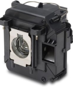 Zwart en zilverkleurige Epson-lamp ELPLP64, bevat een lens en rechthoekige onderdelen.