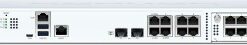 Witte Sophos XGS 2100-firewallapparaat, meerdere poorten en EU/UK-stroomkabel, vooraanzicht.