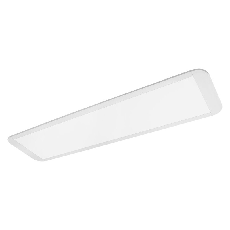 Wit rechthoekig LED-paneel lichtarmatuur, afgeronde hoeken, modern design.