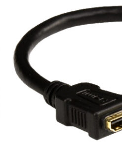 Schneider Electric Thorsman CYB data-aansluitdoos met HDMI-aansluiting, wit Witte schuine data-aansluitdoos met twee aansluitpoorten en een afneembare HDMI-kabel met zwarte stekkers.
