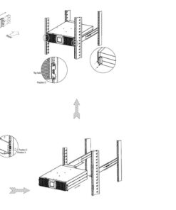 Instructies voor de rackmontage van het ABB Powervalue 11 RT G2-apparaat, inclusief schema's en gedetailleerde bevestigingselementen.