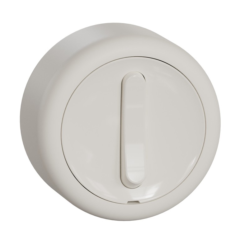 Witte ronde opbouwschakelaar met een ovale hendel in het midden.