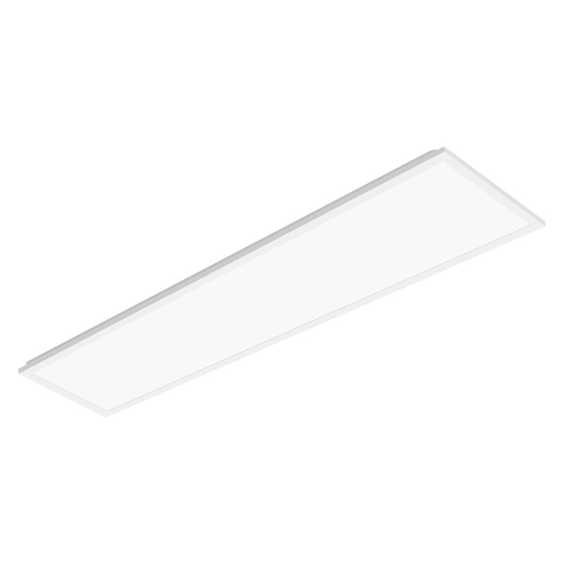 LEDVANCE PANEL COMPACT 1200 LED-paneelverlichting, neutraal wit licht Dunne rechthoekige witte LED-paneelverlichting, neutraal wit licht, zijaanzicht.