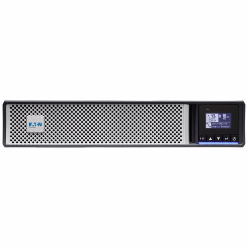 Eaton 5PX1000I RT2U NETPACK G2 line-interactive rack, voorpaneel met monitor en ventilatieopeningen.