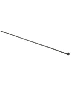 Zwarte kabelbinder van 300 mm lang en 4,8 mm breed, gemaakt van kunststof, tegen een witte achtergrond.