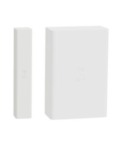 Schneider Electric draadloze deur- en raamsensor Wiser Zigbee Twee witte rechthoekige draadloze deur- en raamsensoren, minimalistisch design.