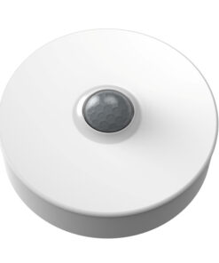 Schneider Electric Wiser plafondbewegingssensor met modern design. Ronde witte bewegingssensor met in het midden een donkergrijs sensorgebied.