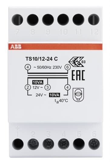 Witte ABB ononderbroken stroomvoorzieningseenheid met gedetailleerde elektrische markeringen en aansluitpoorten.