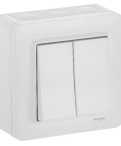 Witte 5-schakelaar voor opbouw, inclusief opbouwdoos en kader.