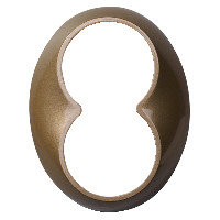 Bronskleurig, ovaalvormig tweedelig stopcontactframe voor twee stopcontacten, met een witte achtergrond.