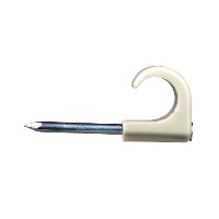 Witte spijkerclip met metalen spijker, gebogen ontwerp, enkele afbeelding.