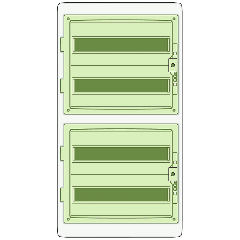 Schneider Electric KAEDRA elektriciteitskast 18 modules, IP65-bescherming Lichtgroene, rechthoekige elektriciteitskast met twee deursecties en IP65-bescherming.