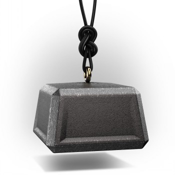 Metalen sleutelhanger met zwart koord - minimalistisch design. Zwarte metalen hanger in de vorm van een sleutel, met een zwart koord en een decoratieve knoop.